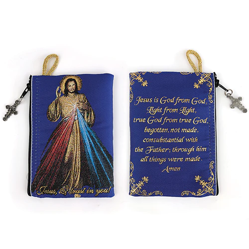 Divine Mercy Woven Tapestry Rosary Pouch - Unique Catholic Gifts