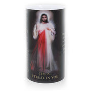 Large Divine Mercy LED Candle Timer 4 x 7" - Unique Catholic Gifts