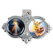 Divine Mercy and Saint Michael Enamel Auto Visor Clip - Unique Catholic Gifts