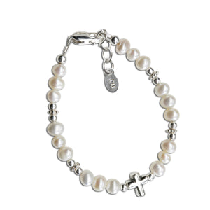 Sterling Silver Freshwater Pearl Cross Baptism Bracelet - Unique Catholic Gifts