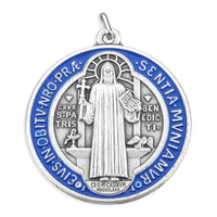 Extra Large Silver Blue and Red St. Benedict Medal 2" - Unique Catholic Gifts