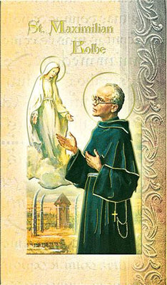 Biography Card of St. Maximilian Kolbe - Unique Catholic Gifts