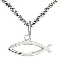 Sterling Silver Fish Pendant on Light Curb Chain - Fish Medal Chain - Unique Catholic Gifts
