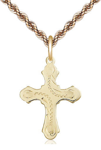 14kt Gold Filled Cross Medal on a Gold Plate Curb Chain - Unique Catholic Gifts