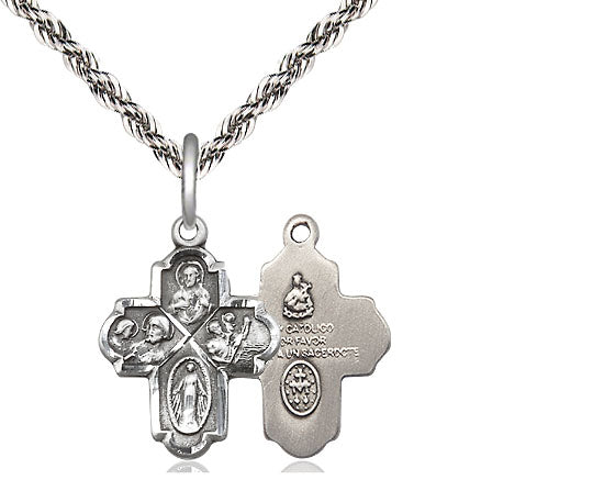 Sterling Silver 4-Way Pendant on a Sterling Silver Chain - Unique Catholic Gifts