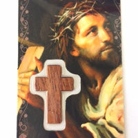 Face of Jesus Holy Card with Wood Cross - Unique Catholic Gifts