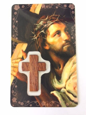 Face of Jesus Holy Card with Wood Cross - Unique Catholic Gifts