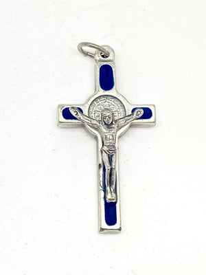 Blue Enamel St. Benedict Crucifix Medal 1 1/2