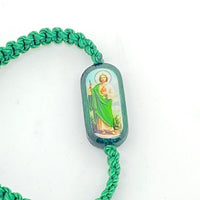 St. Jude Green Cord and Wood Bracelet - Unique Catholic Gifts