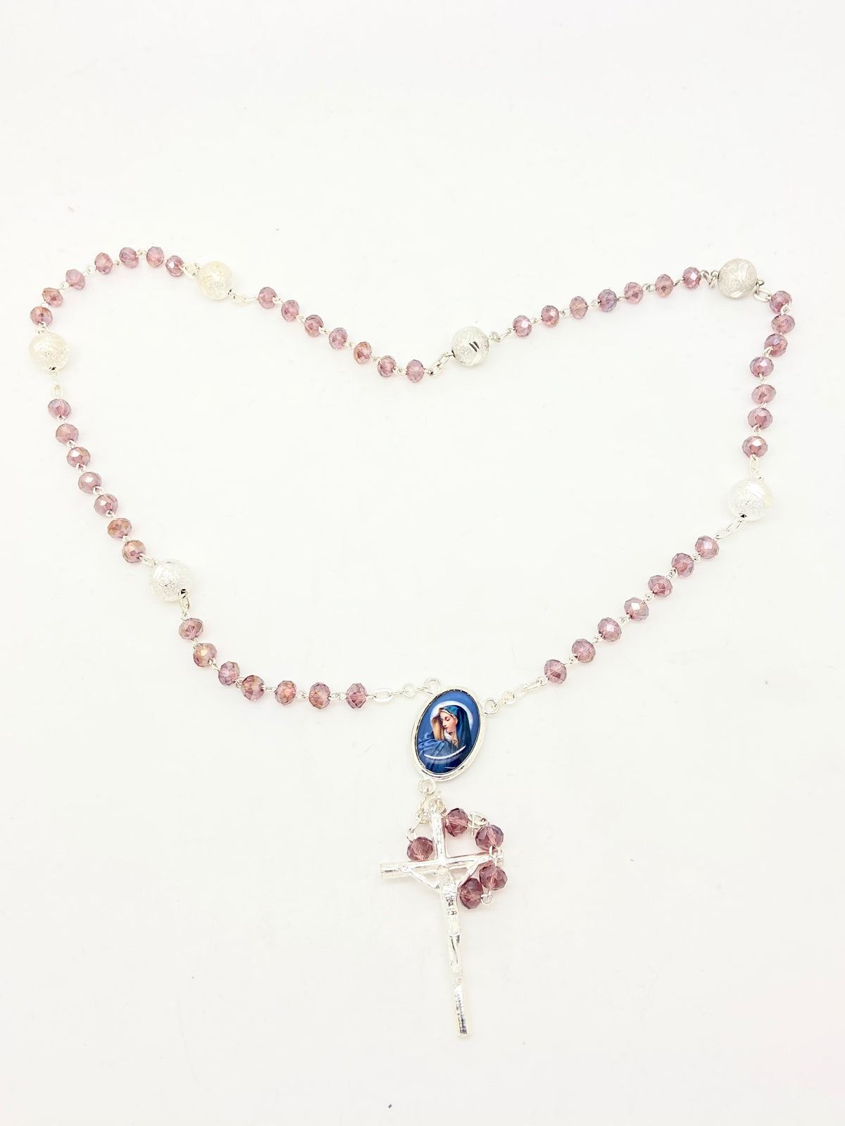 Seven Sorrows Purple Crystal Rosary - Silver - Unique Catholic Gifts