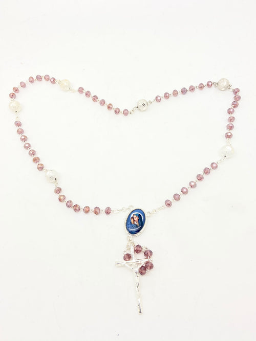 Seven Sorrows Purple Crystal Rosary - Silver - Unique Catholic Gifts