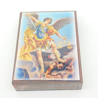 St. Michael the Archangel Wood Rosary Box with Wood Rosary - Unique Catholic Gifts