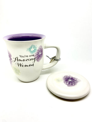 Amazing Woman Mug & Coaster Set- Floral Design - Unique Catholic Gifts