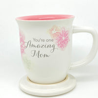 Amazing Mom Mug & Coaster Set- Floral Design - Unique Catholic Gifts
