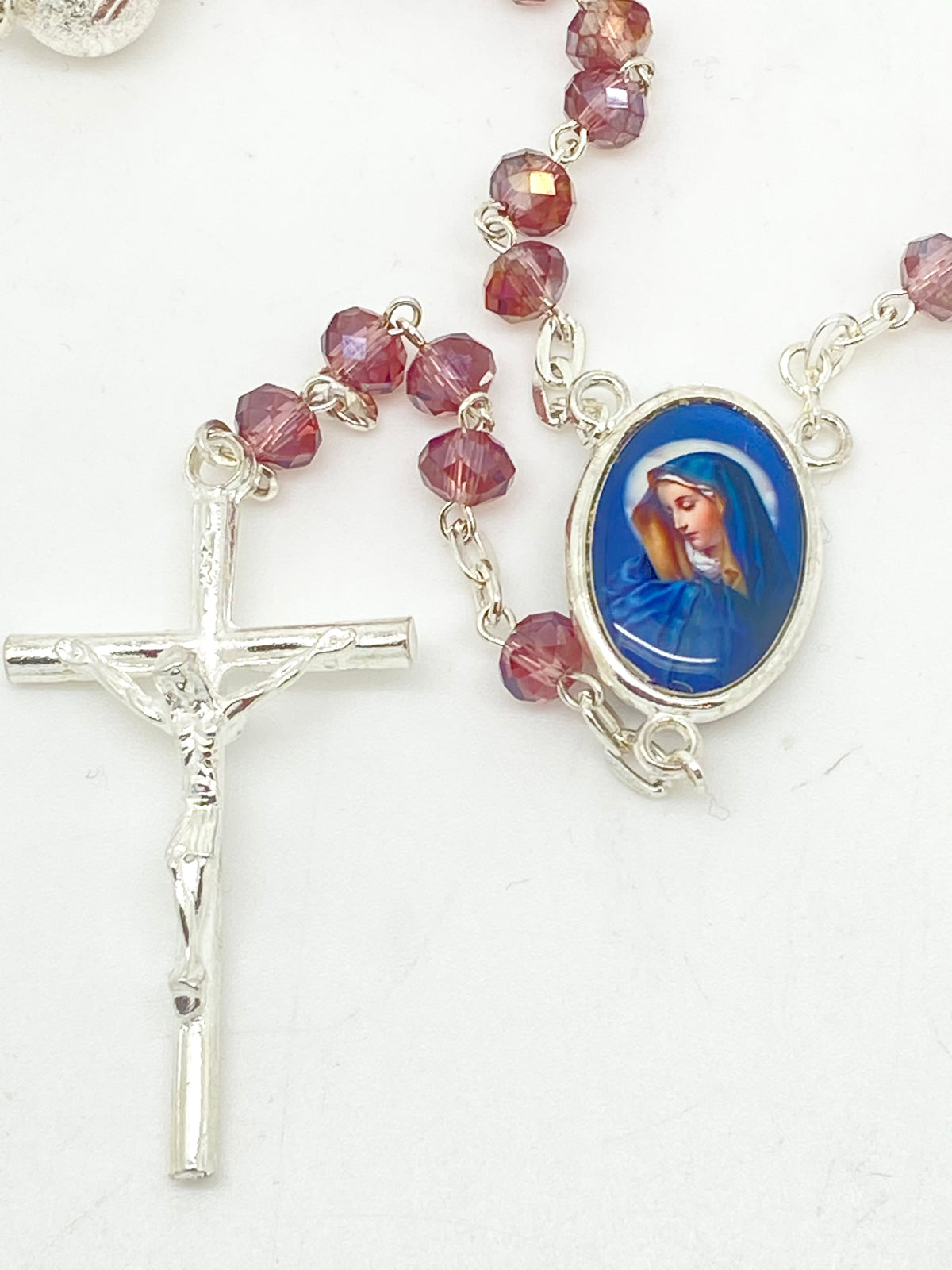 Seven Sorrows Purple Crystal Rosary - Silver - Unique Catholic Gifts