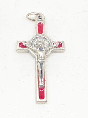 Red Enamel St. Benedict Crucifix Medal 1 1/2