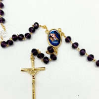 Seven Sorrows Purple Crystal Rosary -Gold - Unique Catholic Gifts