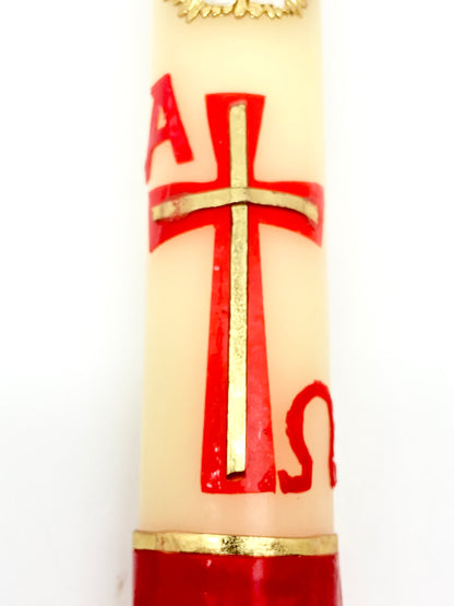 Alpha Omega with Lamb Pascual CarvedCandle Cirio Candle Beeswax (8" x 1 1/2") - Unique Catholic Gifts