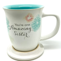 Amazing Sister Mug & Coaster Set- Floral Design - Unique Catholic Gifts