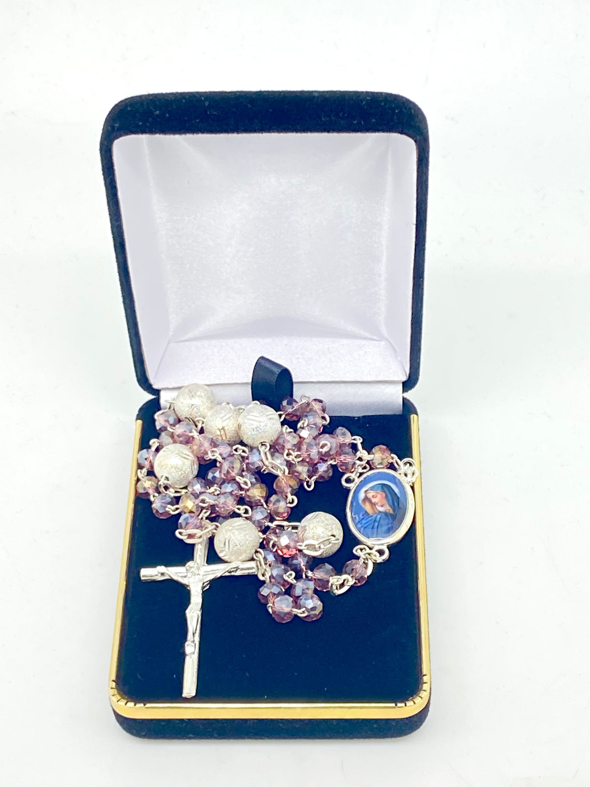 Seven Sorrows Purple Crystal Rosary - Silver - Unique Catholic Gifts
