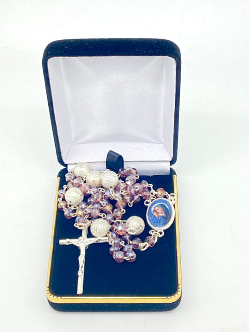 Seven Sorrows Purple Crystal Rosary - Silver - Unique Catholic Gifts