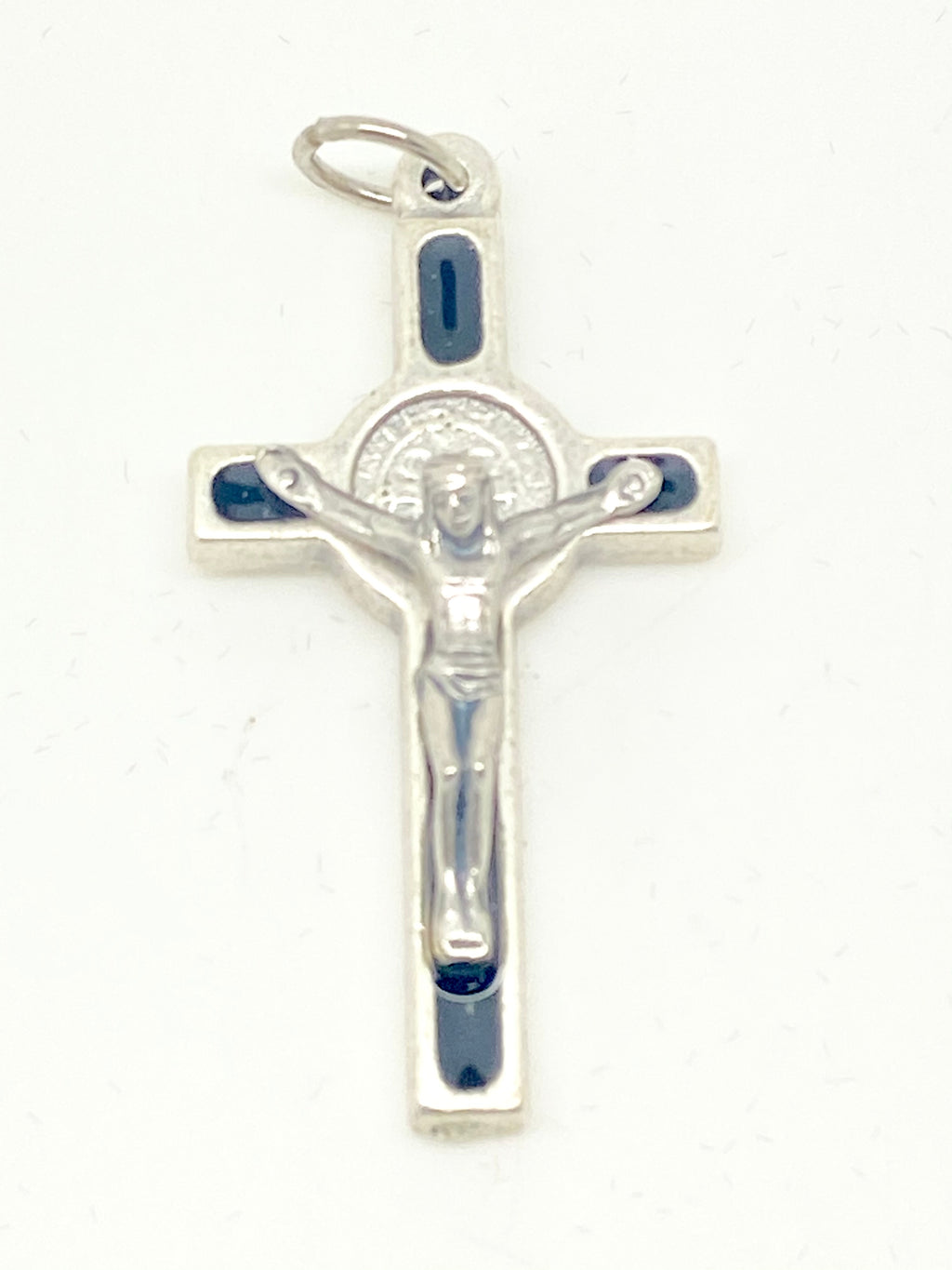 Black Enamel St. Benedict Crucifix Medal 1 1/2" - Unique Catholic Gifts