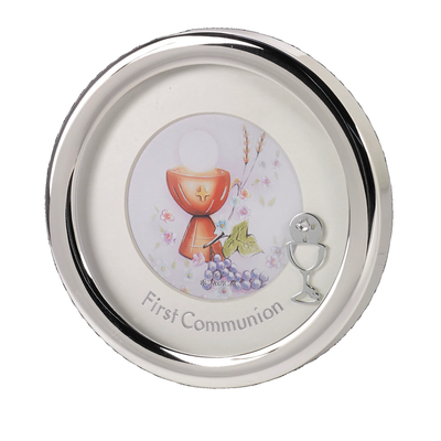 Silver Tone Round First Communion Frame - Unique Catholic Gifts