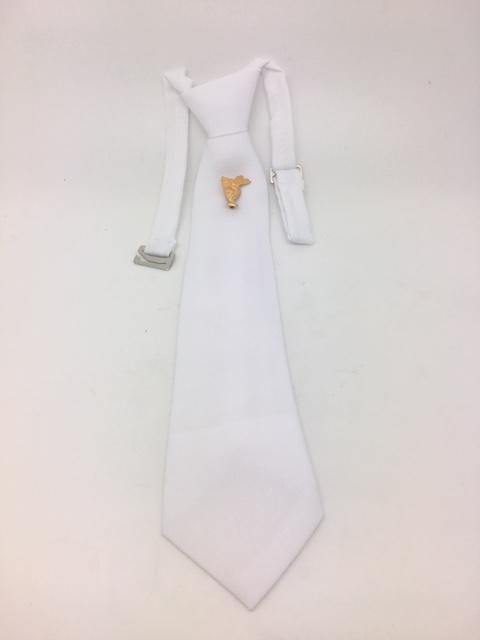 First Communion Tie with Gold Holy Communion Pin (White) - Unique Catholic Gifts