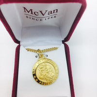 Gold over Sterling Silver St Christopher Medal.  (3/4") on 20" Gold plated Chain. - Unique Catholic Gifts
