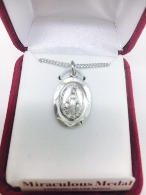 Sterling Silver Miraculous Medal (3/4"x 1/2") on 18" chain - Unique Catholic Gifts