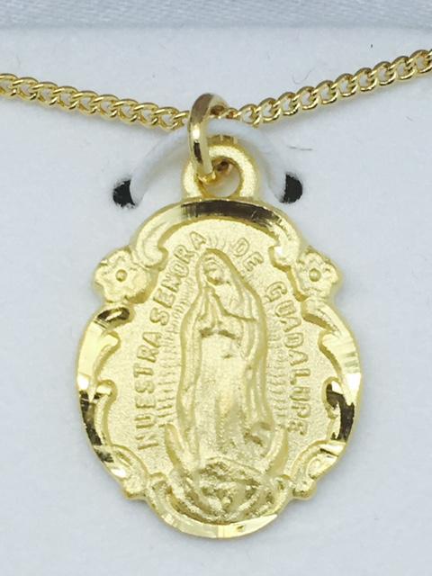 Gold over Sterling Silver Our Lady of Guadalupe Medal (3/4") on 18"gold plated chain. - Unique Catholic Gifts