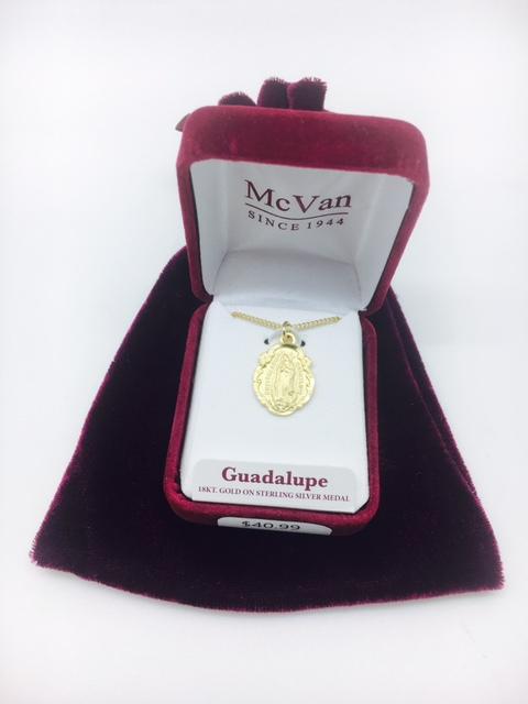 Gold over Sterling Silver Our Lady of Guadalupe Medal (3/4") on 18"gold plated chain. - Unique Catholic Gifts