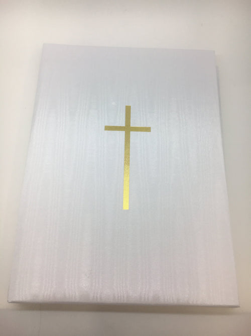 Libro de Registro de Funeral Memorial Blanco con Cruz de Oro en Español - Unique Catholic Gifts