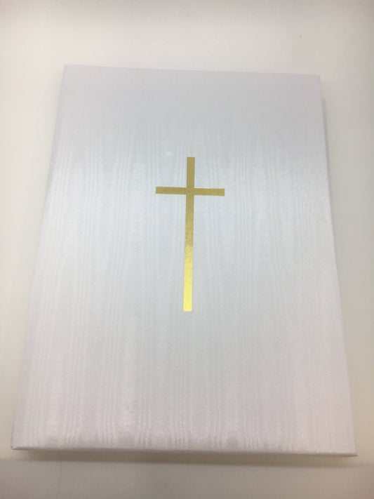 Libro de Registro de Funeral Memorial Blanco con Cruz de Oro en Español - Unique Catholic Gifts