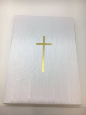 Funeral Memorial Registration Book White with Gold Cross - Unique Catholic Gifts