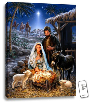 A Savior is Born Illuminated Canvas Print (18" x 24") - Unique Catholic Gifts