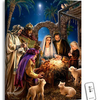 The Nativity Illuminated Canvas Print (18" x 24") - Unique Catholic Gifts