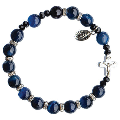 Genuine Blue Agate Rosary Bracelet (8 mm) - Unique Catholic Gifts