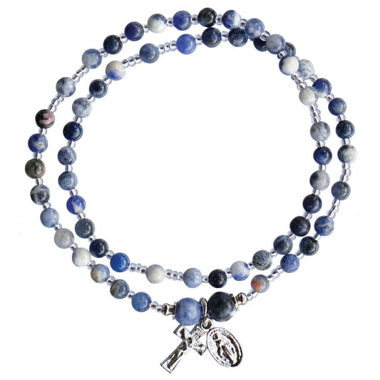 Genuine Blue Sodalite Twist Rosary Bracelet (4mm) - Unique Catholic Gifts