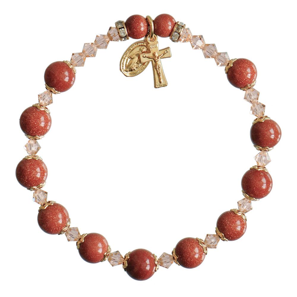 Genuine Goldstone Rosary Bracelet (8 mm) - Unique Catholic Gifts