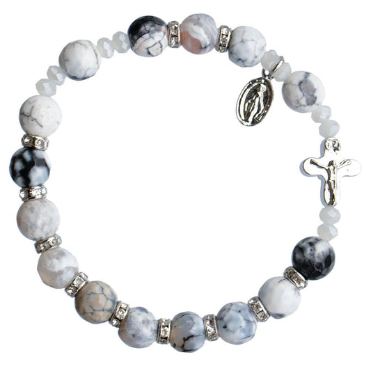 Genuine Howlite Rosary Bracelet (8 mm) - Unique Catholic Gifts