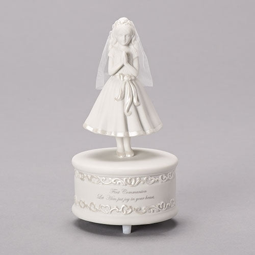Girl Praying First Communion Musical Keepsake (7 1/2") - Unique Catholic Gifts