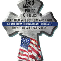 God Bless Our Police Wood Wall Cross (6"X 8") - Unique Catholic Gifts
