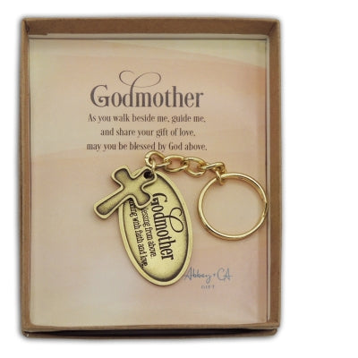 Godmother Keychain with Cross - Unique Catholic Gifts