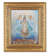 Gold Our Lady of San Juan (12 1/2 x 14 1/2") in Gold Leaf Antique Frame - Unique Catholic Gifts