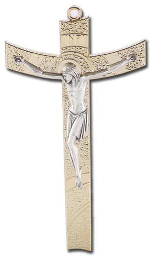 Gold Plated Contemporary 5 1/2" Metal Crucifix - Unique Catholic Gifts