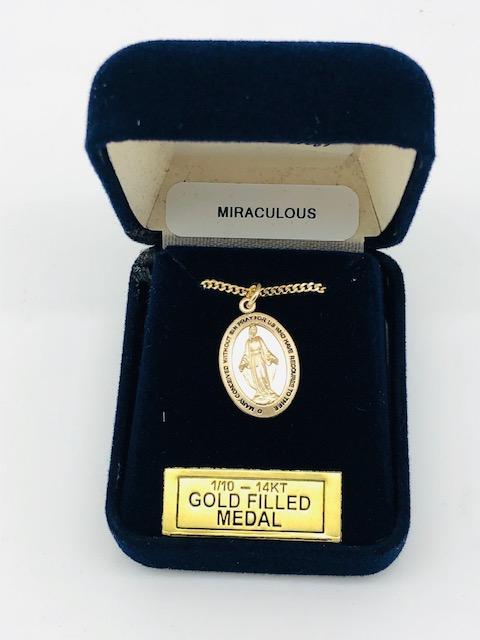 Gold Filled Miraculous Medal Pendant (3/8") with 18" chain - Unique Catholic Gifts