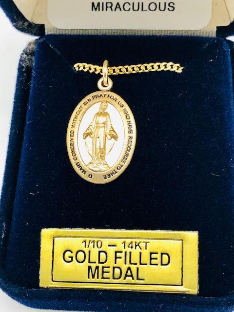 Gold Filled Miraculous Medal Pendant (3/8") with 18" chain - Unique Catholic Gifts