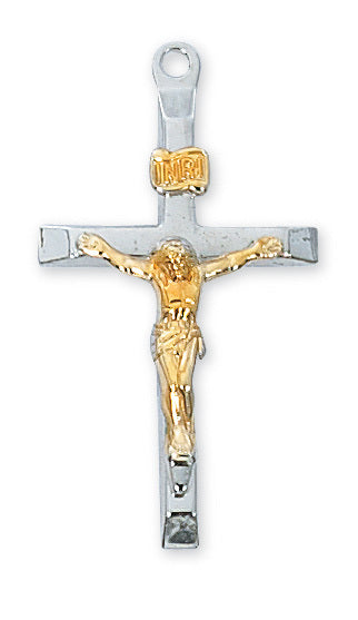 Gold Over Sterling Silver Two Tone Crucifix (1 1/4") - Unique Catholic Gifts
