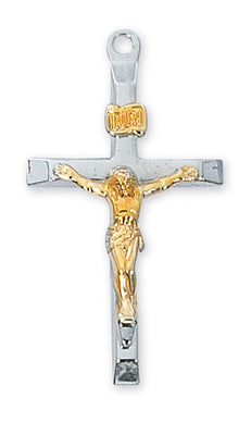 Gold Over Sterling Silver Two Tone Crucifix (1 1/4